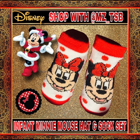 🆕❤️DISNEY INFANT MINNIE MOUSE HOLIDAY HAT & SOCKS❤️ - Picture 2 of 5